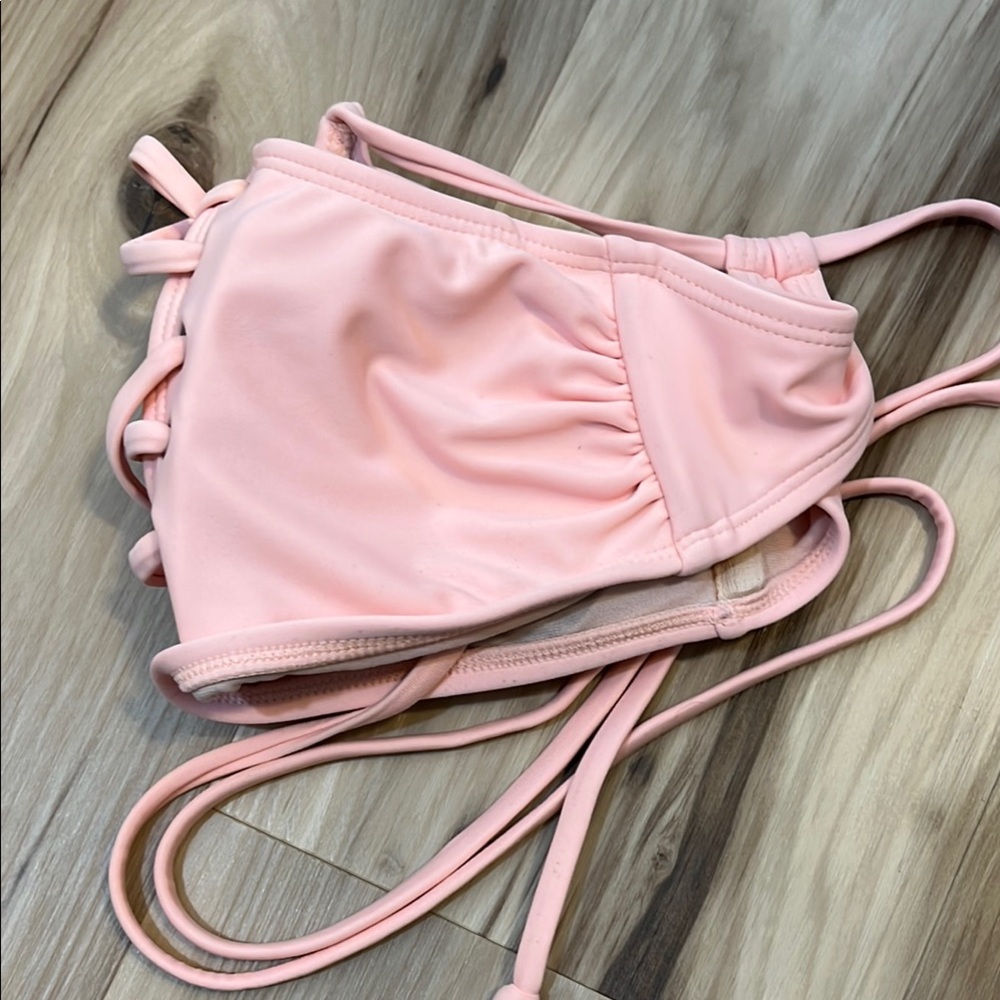Pink Lace-Up Women's Swim Top - Picture 4 of 5